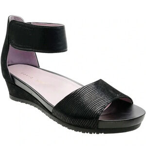 David Tate Black Low Wedge Velcro Strap Sandal‎ Women Size 8